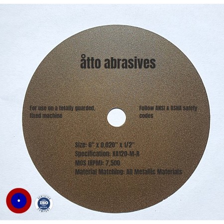 ATTO ABRASIVES Rubber-Bonded Non-Reinforced Cut-off Wheels 6"x 0.020"x 1/2" 3W150-050-PG